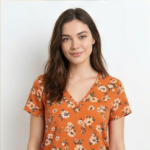 Floral Patterned V-neck T-shirt